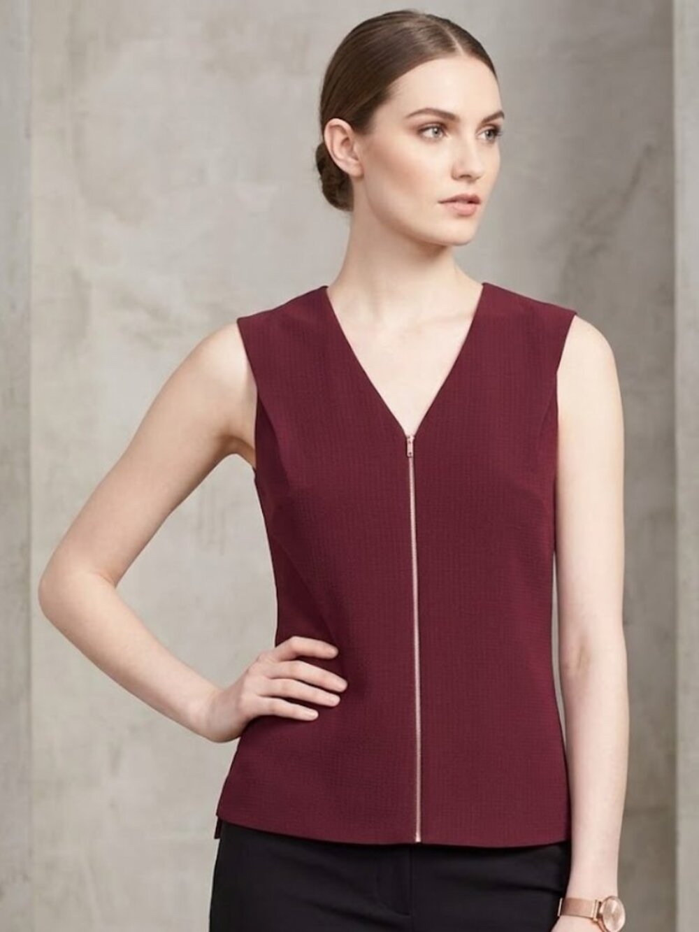 Ted Baker Burgundy Structured Zip-Front Sleeveless Top - Size 2